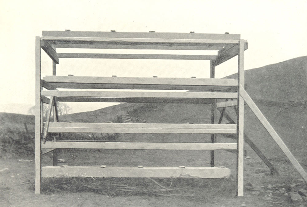 FARMING.McAinsh-Robertson grain drying rack framework inside finished stack 1912